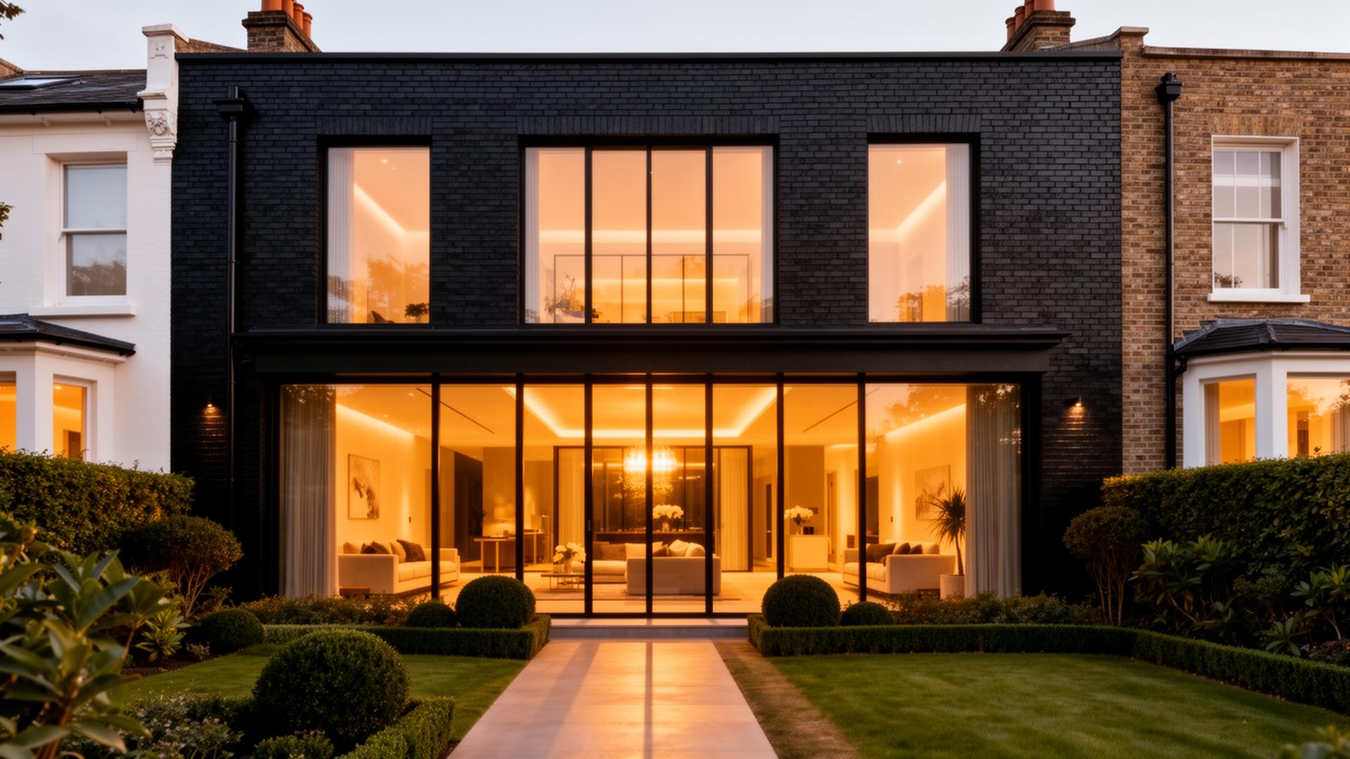 Finished luxury home at dusk